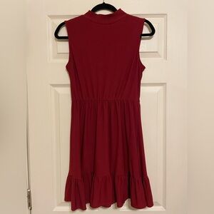 Burgundy Mock Neck Ruffle Hem Dress
